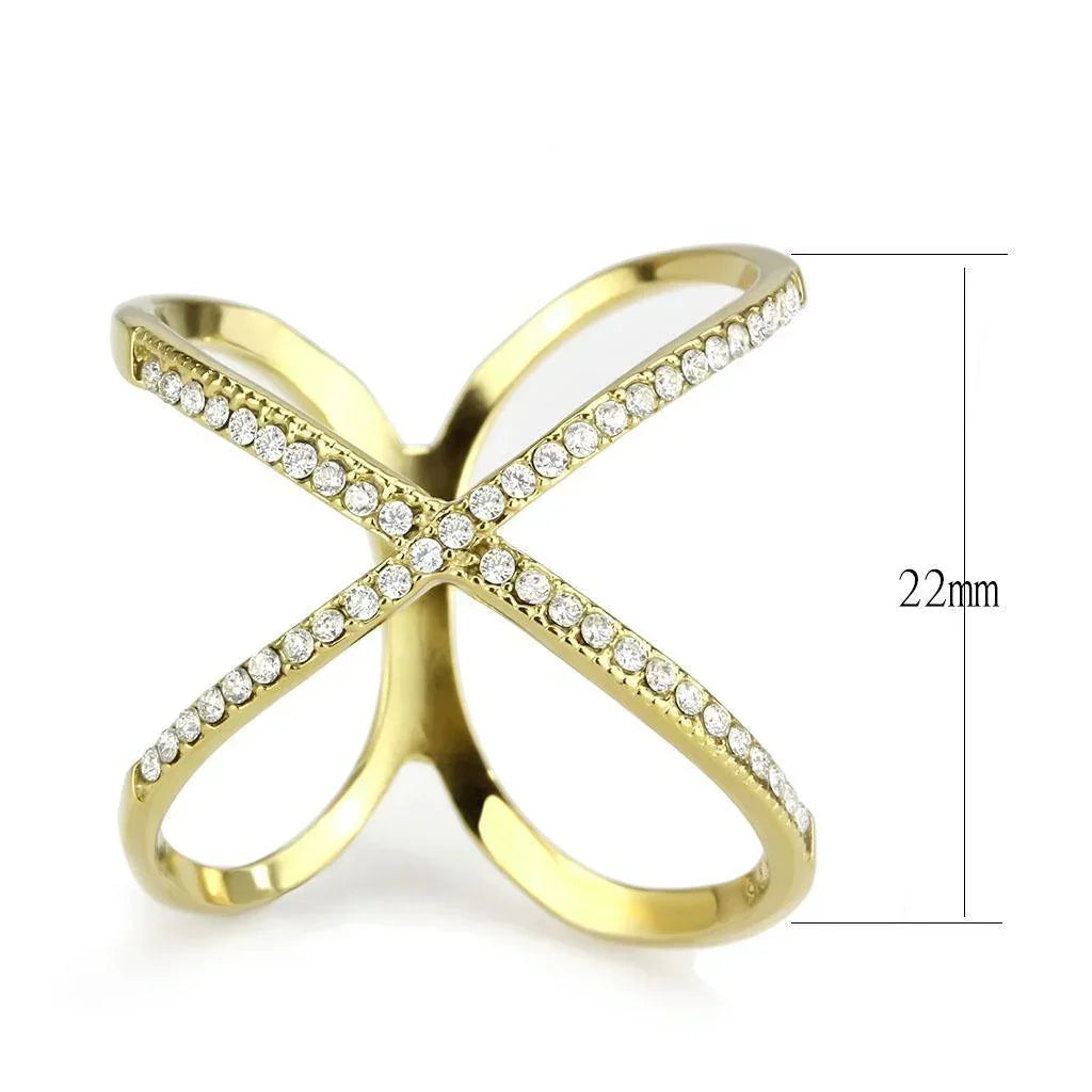 Gold Rings for Women 316L Stainless Steel DA387 - AAA Grade Cubic Zirconia in Clear - Jewelry Store by Erik Rayo