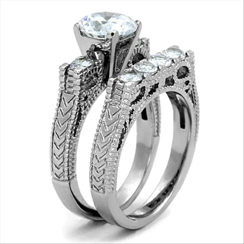 Silver Rings for Women Stainless Steel TK5X019 with AAA Grade Cubic Zirconia in Clear - Jewelry Store by Erik Rayo