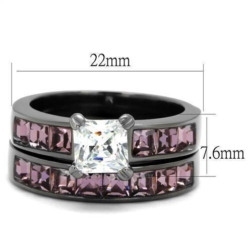 Silver Rings for Women Stainless Steel TK61206LJ IP Light Black (IP Gun) Stainless Steel Ring with AAA Grade Cubic Zirconia in Clear - Jewelry Store by Erik Rayo