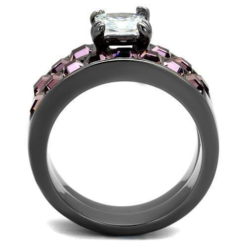 Silver Rings for Women Stainless Steel TK61206LJ IP Light Black (IP Gun) Stainless Steel Ring with AAA Grade Cubic Zirconia in Clear - Jewelry Store by Erik Rayo