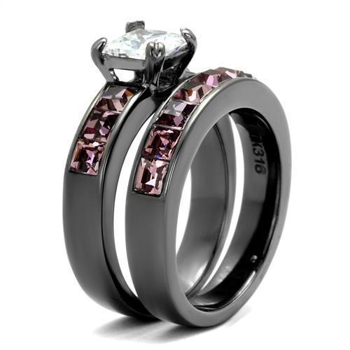 Silver Rings for Women Stainless Steel TK61206LJ IP Light Black (IP Gun) Stainless Steel Ring with AAA Grade Cubic Zirconia in Clear - Jewelry Store by Erik Rayo
