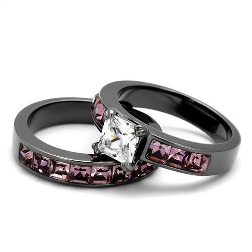 Silver Rings for Women Stainless Steel TK61206LJ IP Light Black (IP Gun) Stainless Steel Ring with AAA Grade Cubic Zirconia in Clear - Jewelry Store by Erik Rayo