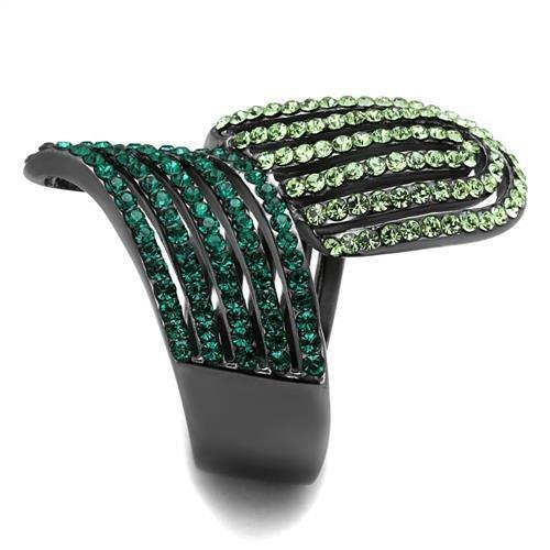 Silver Rings for Women Stainless Steel TK691LJ IP Light Black (IP Gun) Stainless Steel Ring with Top Grade Crystal in Multi Color - Jewelry Store by Erik Rayo