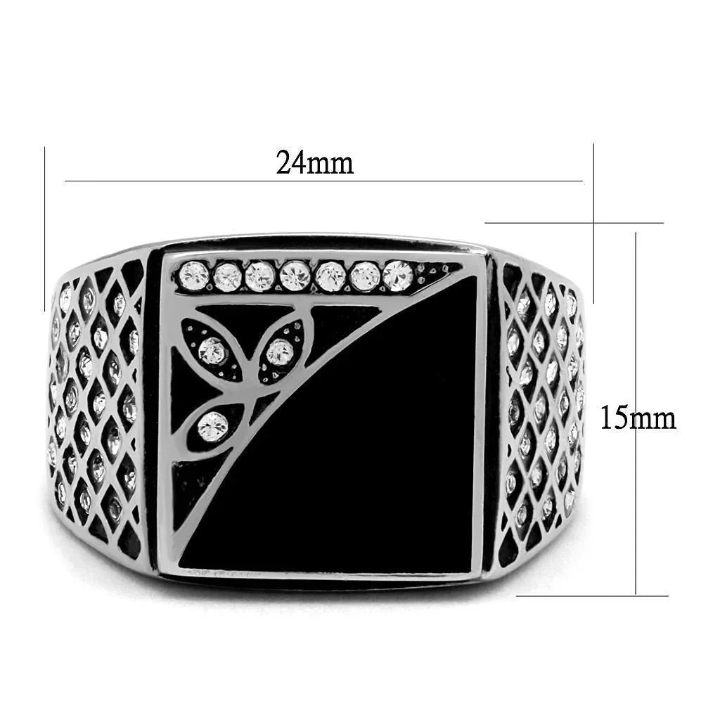 Rings for Men Silver Stainless Steel TK711 with Top Grade Crystal in Clear - Jewelry Store by Erik Rayo