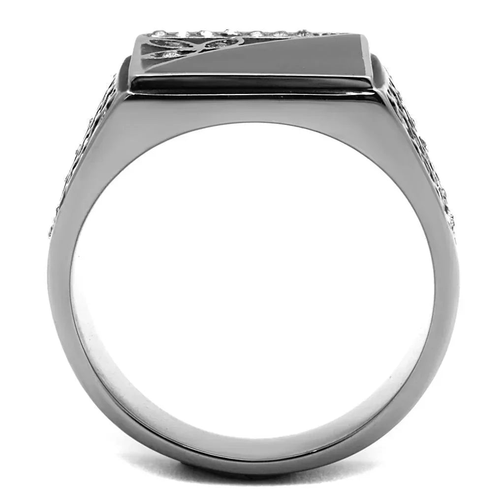 Rings for Men Silver Stainless Steel TK711 with Top Grade Crystal in Clear - Jewelry Store by Erik Rayo