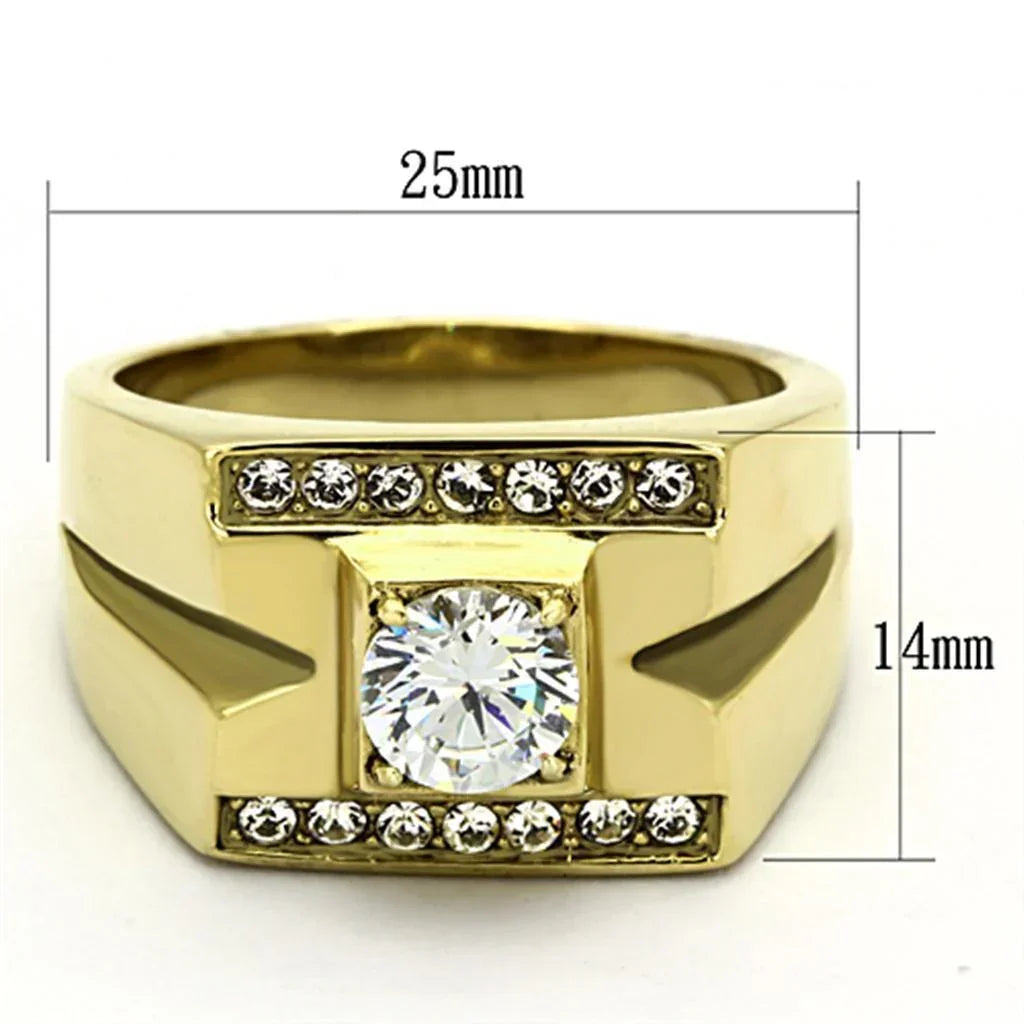 Gold Rings for Men Stainless Steel TK777 with AAA Grade Cubic Zirconia in Clear - Jewelry Store by Erik Rayo