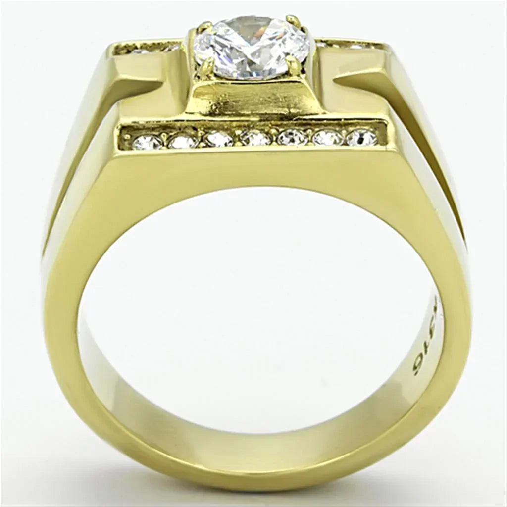 Gold Rings for Men Stainless Steel TK777 with AAA Grade Cubic Zirconia in Clear - Jewelry Store by Erik Rayo