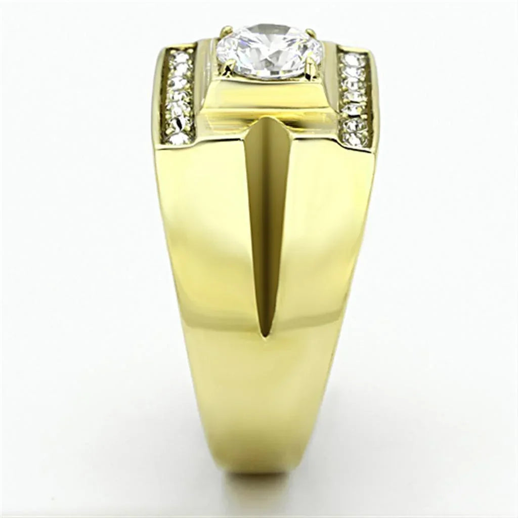 Gold Rings for Men Stainless Steel TK777 with AAA Grade Cubic Zirconia in Clear - Jewelry Store by Erik Rayo