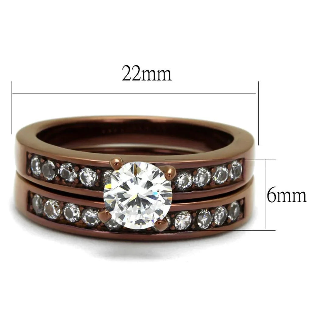 Silver Rings for Women Stainless Steel TK8X003LC IP Coffee light Stainless Steel Ring with AAA Grade Cubic Zirconia in Clear - Jewelry Store by Erik Rayo