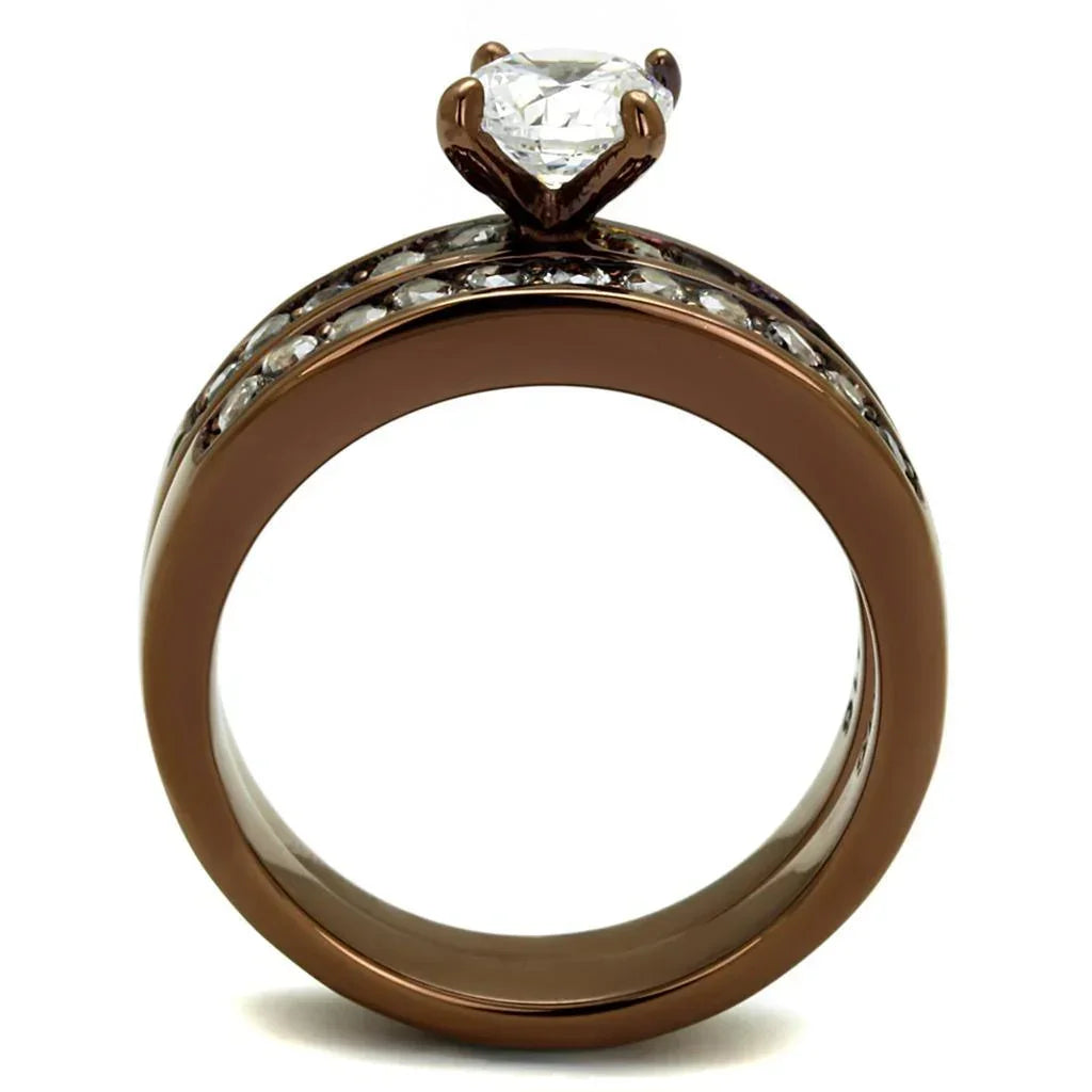 Silver Rings for Women Stainless Steel TK8X003LC IP Coffee light Stainless Steel Ring with AAA Grade Cubic Zirconia in Clear - Jewelry Store by Erik Rayo