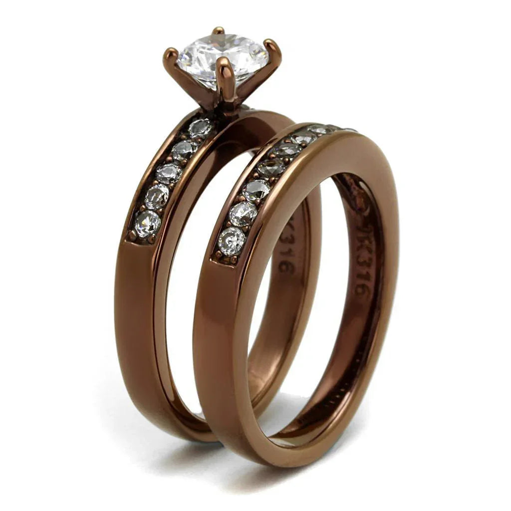 Silver Rings for Women Stainless Steel TK8X003LC IP Coffee light Stainless Steel Ring with AAA Grade Cubic Zirconia in Clear - Jewelry Store by Erik Rayo