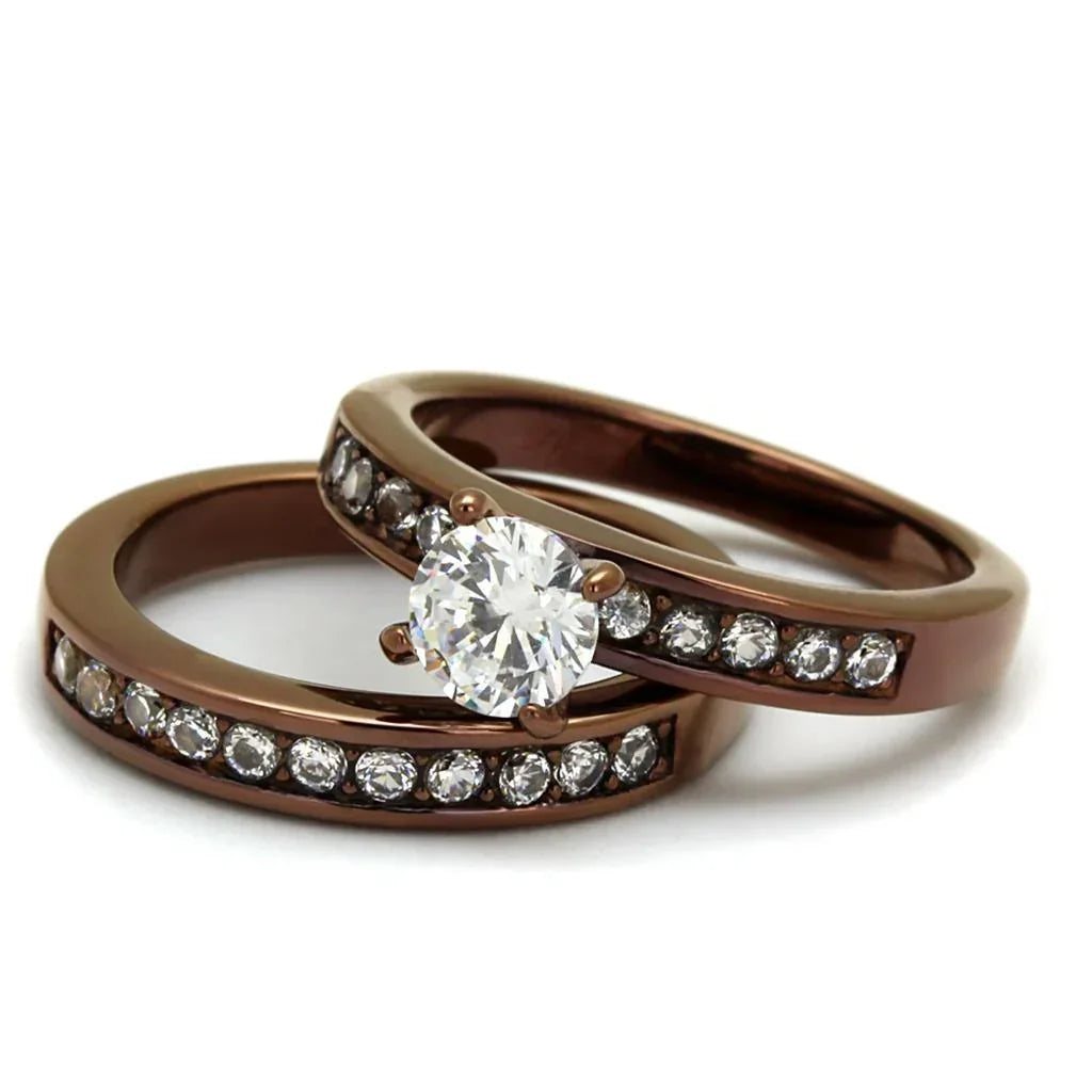 Silver Rings for Women Stainless Steel TK8X003LC IP Coffee light Stainless Steel Ring with AAA Grade Cubic Zirconia in Clear - Jewelry Store by Erik Rayo