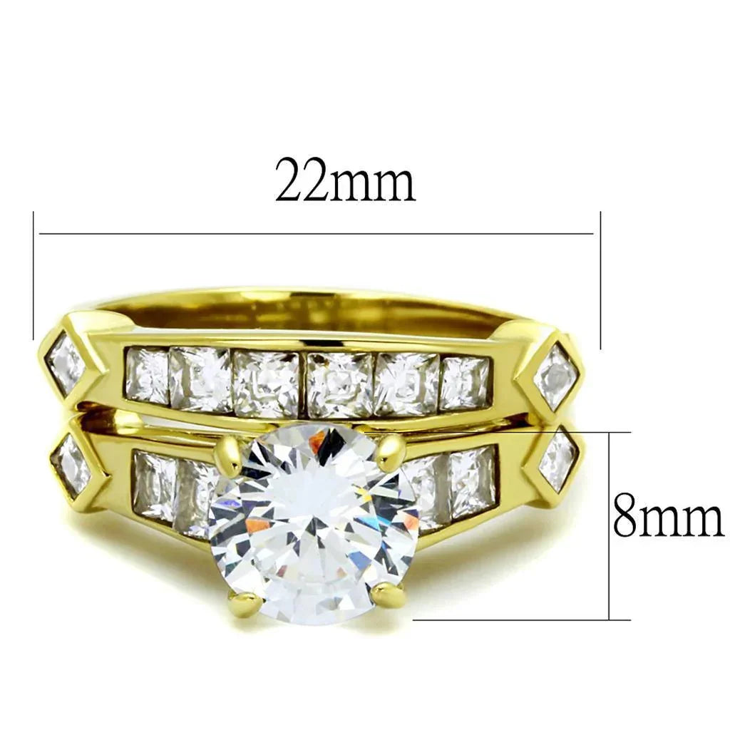 Gold Rings for Women Stainless Steel TK8X040 with AAA Grade Cubic Zirconia in Clear - Jewelry Store by Erik Rayo