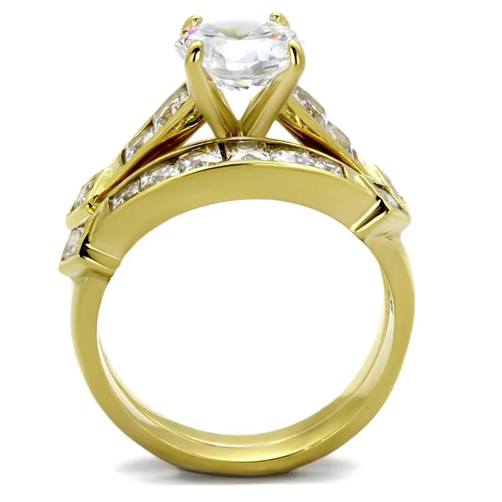 Gold Rings for Women Stainless Steel TK8X040 with AAA Grade Cubic Zirconia in Clear - Jewelry Store by Erik Rayo