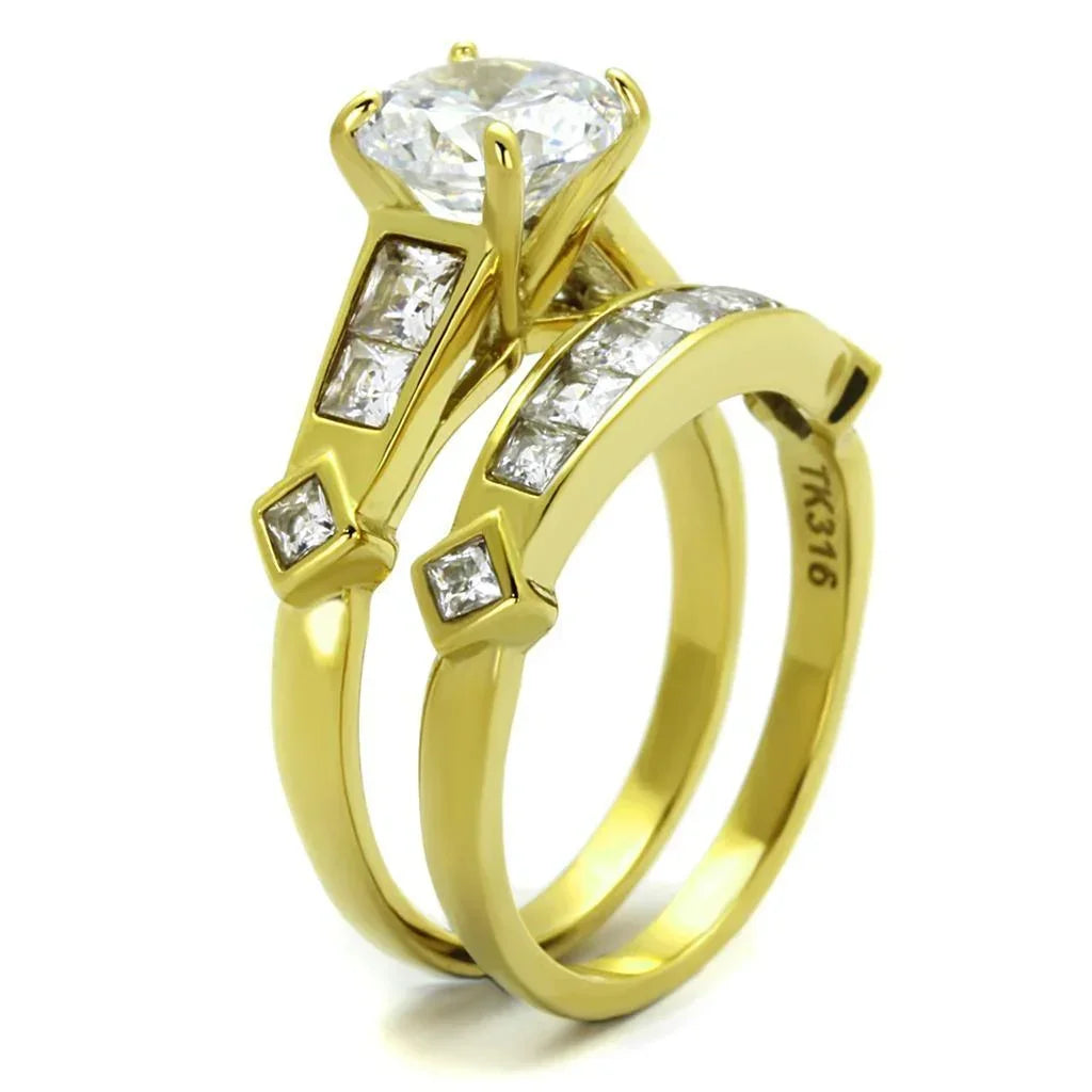 Gold Rings for Women Stainless Steel TK8X040 with AAA Grade Cubic Zirconia in Clear - Jewelry Store by Erik Rayo