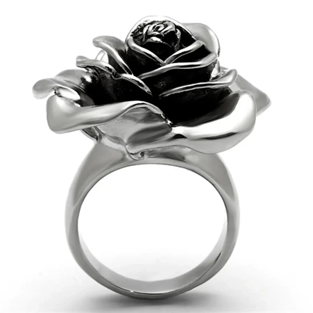 Silver Rings for Women Stainless Steel TK923 with Epoxy in Jet - Jewelry Store by Erik Rayo