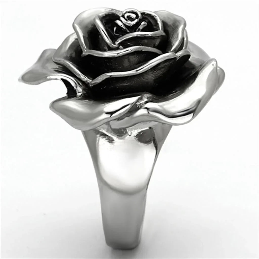 Silver Rings for Women Stainless Steel TK923 with Epoxy in Jet - Jewelry Store by Erik Rayo
