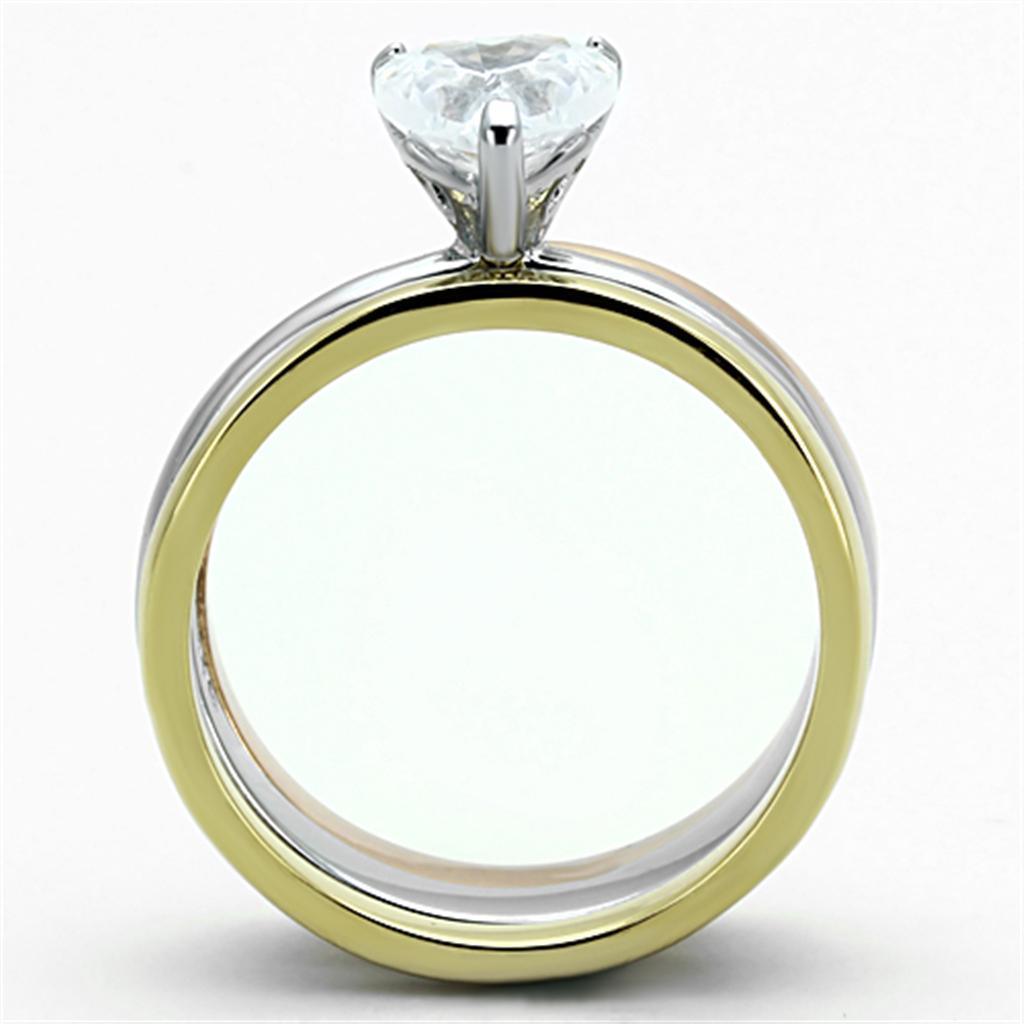 Anillo de Compromiso Boda y Matrimonio con Diamante Zirconia Para Mujeres Tres Tonos Oro Plata y Oro Rojo TK1274 - Jewelry Store by Erik Rayo
