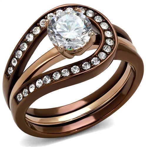 Anillos Para Mujer Color Cafe de 316L Acero Inoxidable con Diamante Zirconia Cubica Forza - Jewelry Store by Erik Rayo