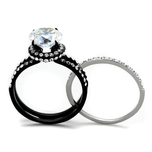 Anillos Para Mujer Color Negro de 316L Acero Inoxidable con Diamante Zirconia Cubica Vittoria - Jewelry Store by Erik Rayo