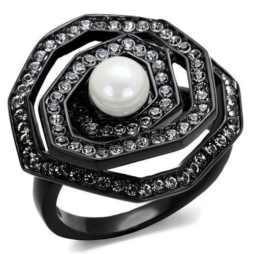 Anillos Para Mujer Color Negro de 316L Acero Inoxidable con Perla Blanca Cascina - Jewelry Store by Erik Rayo