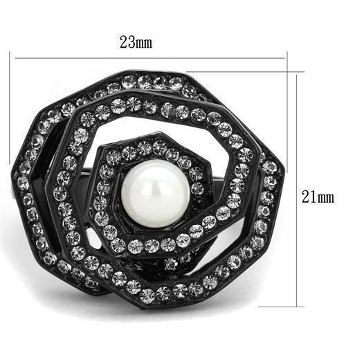 Anillos Para Mujer Color Negro de 316L Acero Inoxidable con Perla Blanca Cascina - Jewelry Store by Erik Rayo
