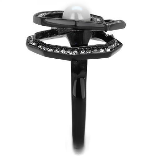 Anillos Para Mujer Color Negro de 316L Acero Inoxidable con Perla Blanca Cascina - Jewelry Store by Erik Rayo