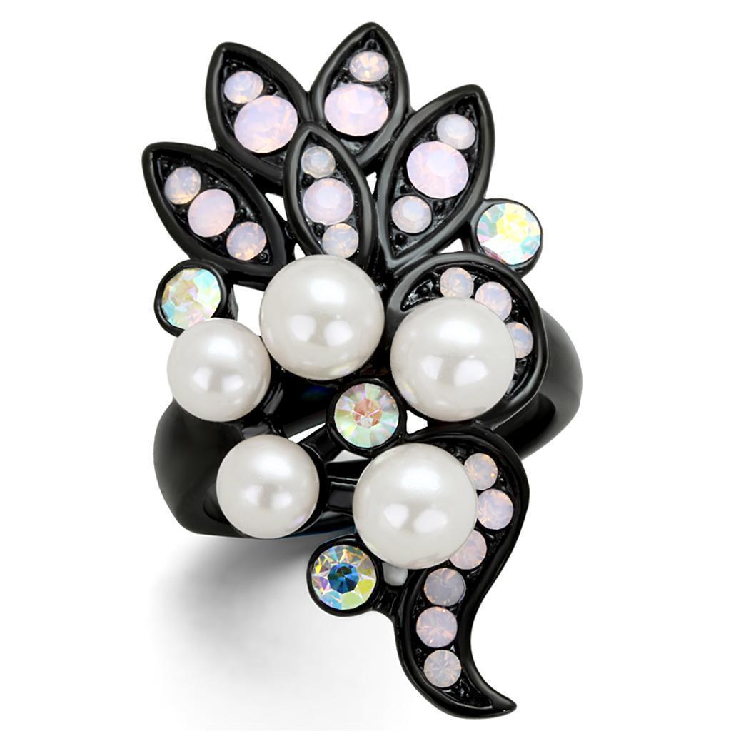Anillos Para Mujer Color Negro de 316L Acero Inoxidable con Perla in Color Rosa Myriam - Jewelry Store by Erik Rayo