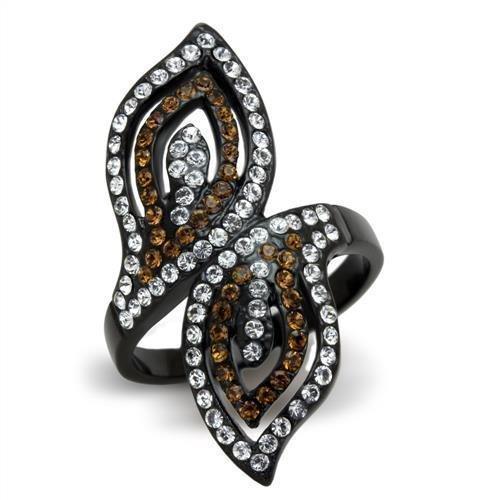 Anillos Para Mujer Color Negro de 316L Acero Inoxidable con Piedra Crystal en Cuarzo Ahumado Carrera - Jewelry Store by Erik Rayo