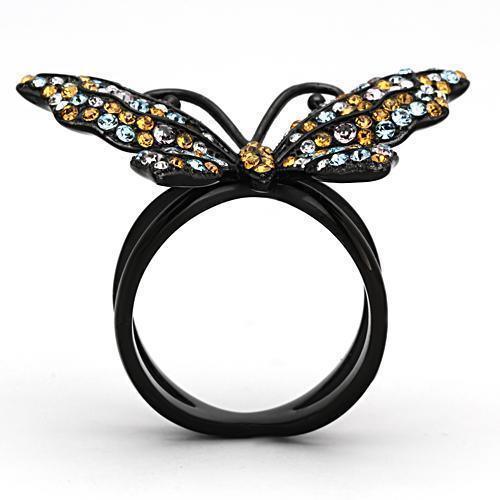 Anillos Para Mujer Color Negro de 316L Acero Inoxidable con Piedra Crystal en Multicolor Capri con Mariposa - Jewelry Store by Erik Rayo