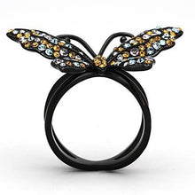 Load image into Gallery viewer, Anillos Para Mujer Color Negro de 316L Acero Inoxidable con Piedra Crystal en Multicolor Capri con Mariposa - Jewelry Store by Erik Rayo
