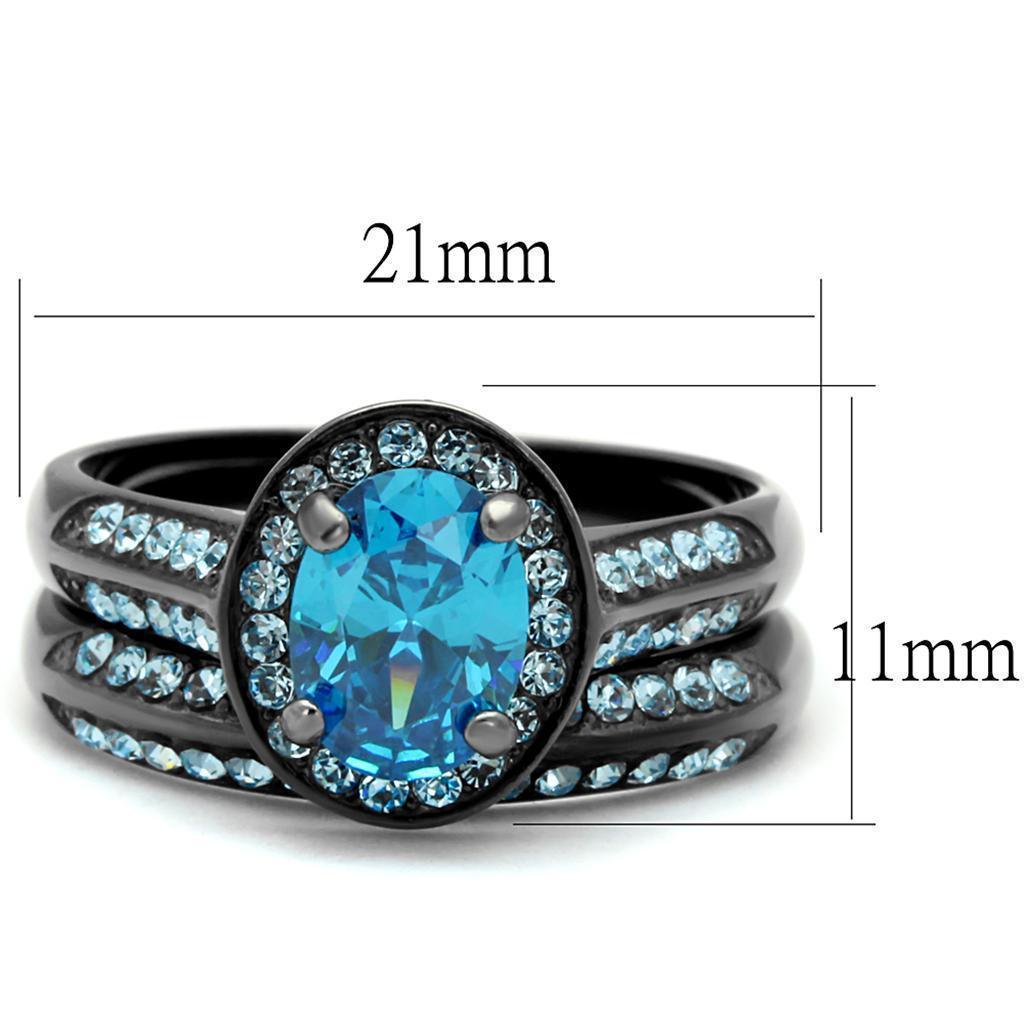 Anillos Para Mujer Color Negro y Aguamarina de 316L Acero Inoxidable con Diamante Zirconia Cubica Azul Mar Abi - Jewelry Store by Erik Rayo