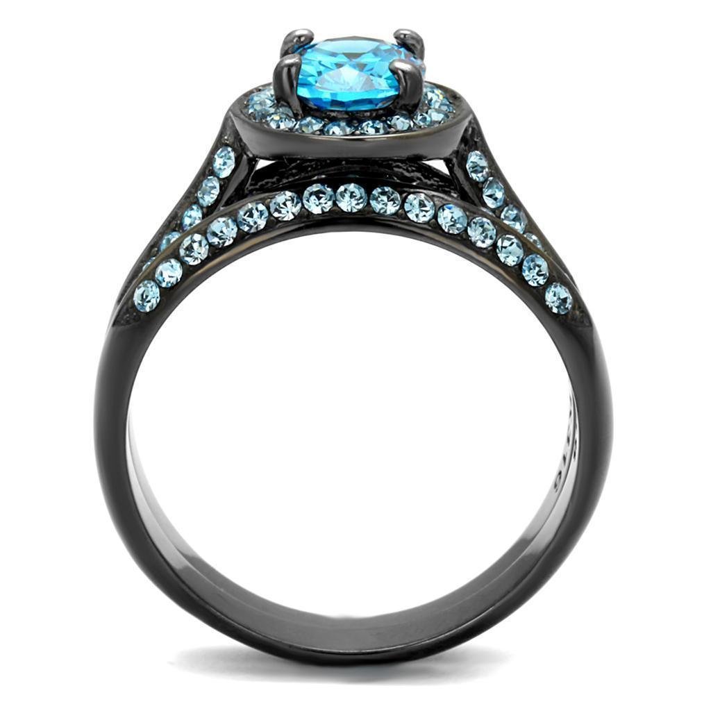 Anillos Para Mujer Color Negro y Aguamarina de 316L Acero Inoxidable con Diamante Zirconia Cubica Azul Mar Abi - Jewelry Store by Erik Rayo