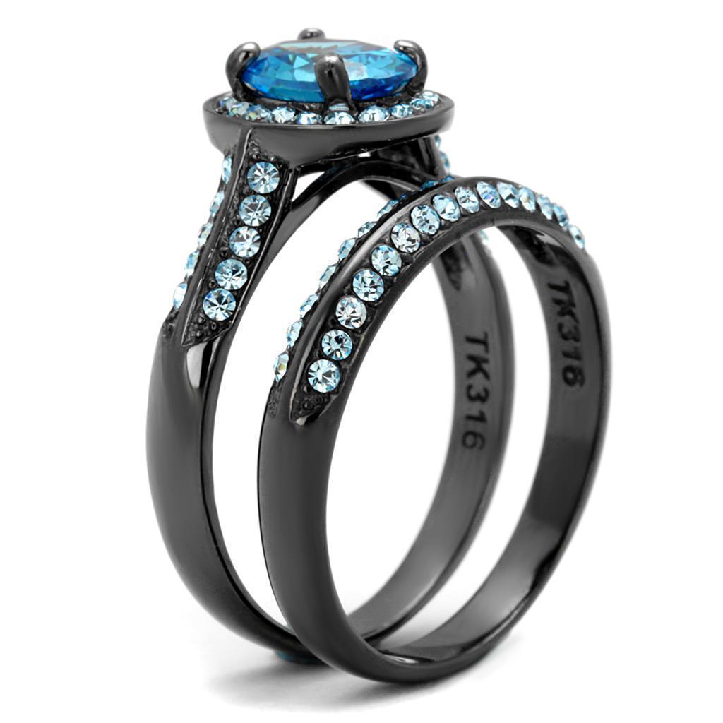 Anillos Para Mujer Color Negro y Aguamarina de 316L Acero Inoxidable con Diamante Zirconia Cubica Azul Mar Abi - Jewelry Store by Erik Rayo