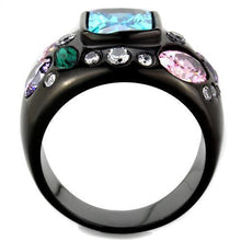 Load image into Gallery viewer, Anillos Para Mujer Color Negro y Aguamarina de 316L Acero Inoxidable con Diamante Zirconia Cubica Azul Mar Prato - Jewelry Store by Erik Rayo
