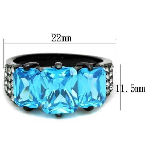 Anillos Para Mujer Color Negro y Aguamarina de 316L Acero Inoxidable con Diamante Zirconia Cubica Azul Mar Trento - Jewelry Store by Erik Rayo