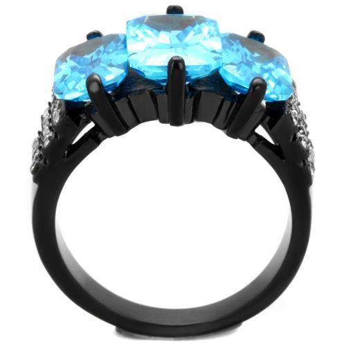Anillos Para Mujer Color Negro y Aguamarina de 316L Acero Inoxidable con Diamante Zirconia Cubica Azul Mar Trento - Jewelry Store by Erik Rayo