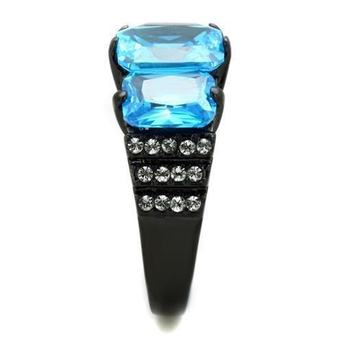 Anillos Para Mujer Color Negro y Aguamarina de 316L Acero Inoxidable con Diamante Zirconia Cubica Azul Mar Trento - Jewelry Store by Erik Rayo