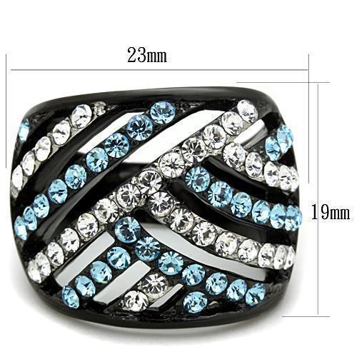 Anillos Para Mujer Color Negro y Aguamarina de 316L Acero Inoxidable con Piedra Crystal Color Azul Mar Belluno - Jewelry Store by Erik Rayo