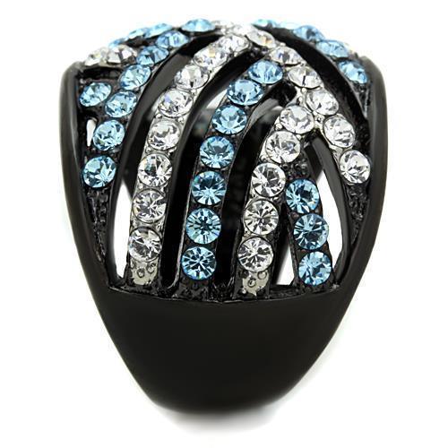 Anillos Para Mujer Color Negro y Aguamarina de 316L Acero Inoxidable con Piedra Crystal Color Azul Mar Belluno - Jewelry Store by Erik Rayo