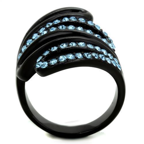 Anillos Para Mujer Color Negro y Aguamarina de 316L Acero Inoxidable con Piedra Crystal Color Azul Mar Livorno - Jewelry Store by Erik Rayo