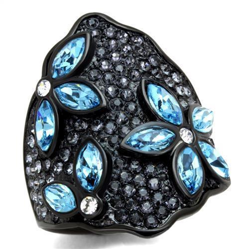 Anillos Para Mujer Color Negro y Aguamarina de 316L Acero Inoxidable con Piedra Crystal Color Azul Mar Lucca - Jewelry Store by Erik Rayo