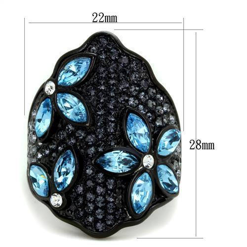 Anillos Para Mujer Color Negro y Aguamarina de 316L Acero Inoxidable con Piedra Crystal Color Azul Mar Lucca - Jewelry Store by Erik Rayo