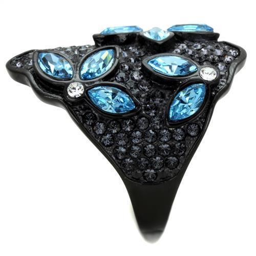 Anillos Para Mujer Color Negro y Aguamarina de 316L Acero Inoxidable con Piedra Crystal Color Azul Mar Lucca - Jewelry Store by Erik Rayo