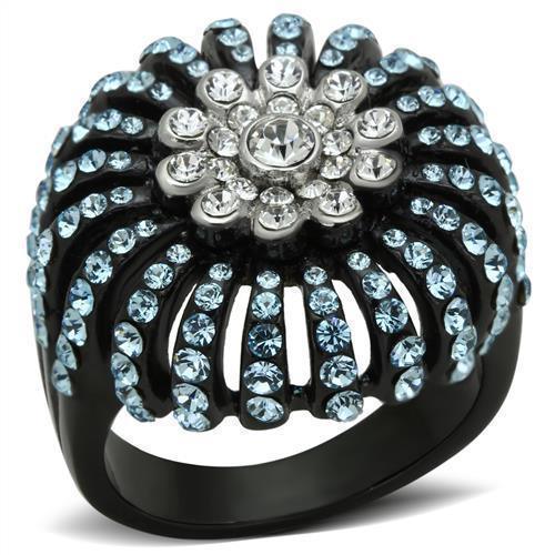 Anillos Para Mujer Color Negro y Aguamarina de 316L Acero Inoxidable con Piedra Crystal Color Azul Mar Vicenza - Jewelry Store by Erik Rayo