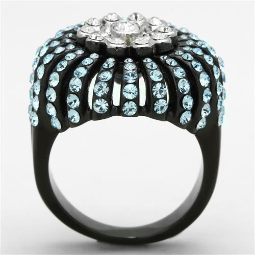 Anillos Para Mujer Color Negro y Aguamarina de 316L Acero Inoxidable con Piedra Crystal Color Azul Mar Vicenza - Jewelry Store by Erik Rayo