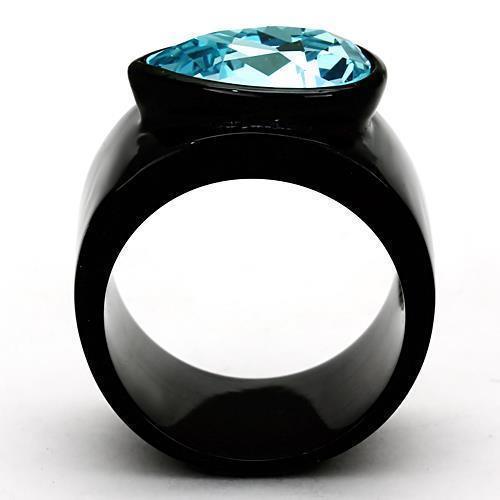 Anillos Para Mujer Color Negro y Aguamarina de 316L Acero Inoxidable con Piedra Crystal Zafiro Rome - Jewelry Store by Erik Rayo