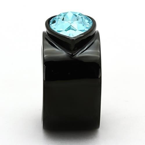 Anillos Para Mujer Color Negro y Aguamarina de 316L Acero Inoxidable con Piedra Crystal Zafiro Rome - Jewelry Store by Erik Rayo