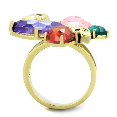 Anillos Para Mujer Color Oro de 316L Acero Inoxidable con Diamante Zirconia Cubica Multi Color TK1888 - Jewelry Store by Erik Rayo