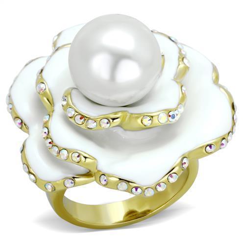 Anillos Para Mujer Color Oro de 316L Acero Inoxidable con Perla Blanca TK1847 - Jewelry Store by Erik Rayo
